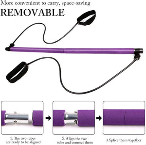 Portable Pilates Bar Kit with Resistance Band Exercise Stick | Yoga Pilates Reformer Resistance Band Toning Bar Stick | Yoga Exercise Bar with Foot Loop