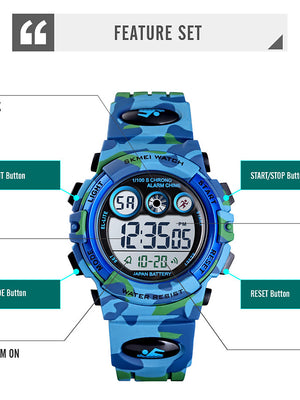 SKMEI Kids Sport Watch Quartz Modern Style Sporty Camouflage Alarm Calendar / date / day Chronograph Digital Blue Green / One Year / Silicone