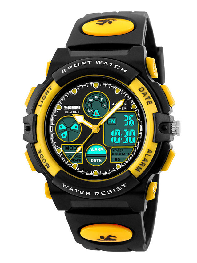 SKMEI Sport Watch Digital Watch Quartz Fashion Water Resistant / Waterproof Alarm Calendar / date / day Analog - Digital Black Yellow Red / Two Years / Quilted PU Leather