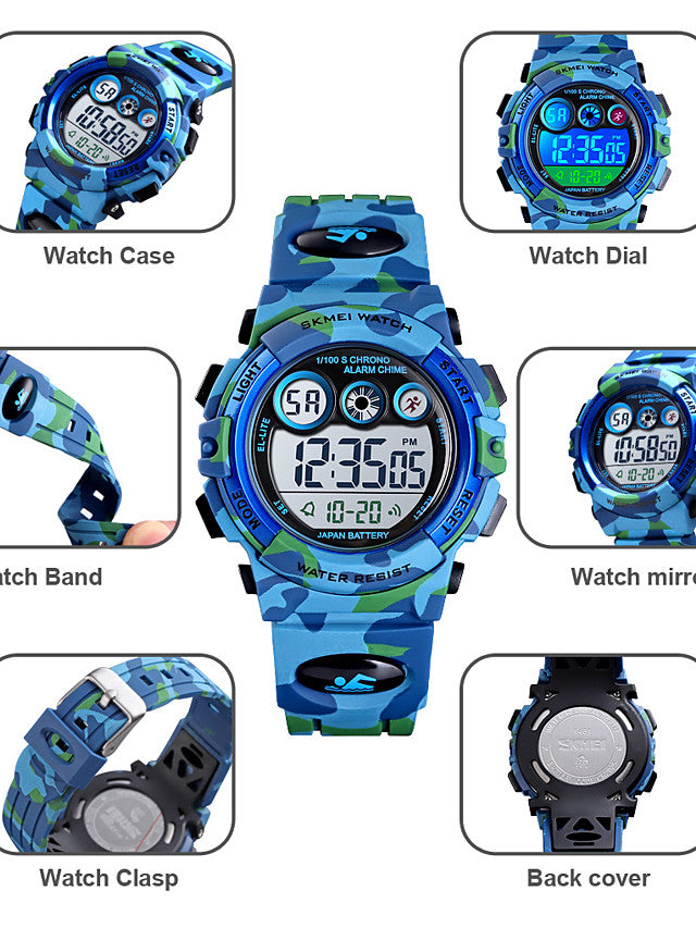 SKMEI Kids Sport Watch Quartz Modern Style Sporty Camouflage Alarm Calendar / date / day Chronograph Digital Blue Green / One Year / Silicone