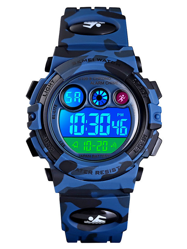 SKMEI Kids Sport Watch Quartz Modern Style Sporty Camouflage Alarm Calendar / date / day Chronograph Digital Blue Green / One Year / Silicone