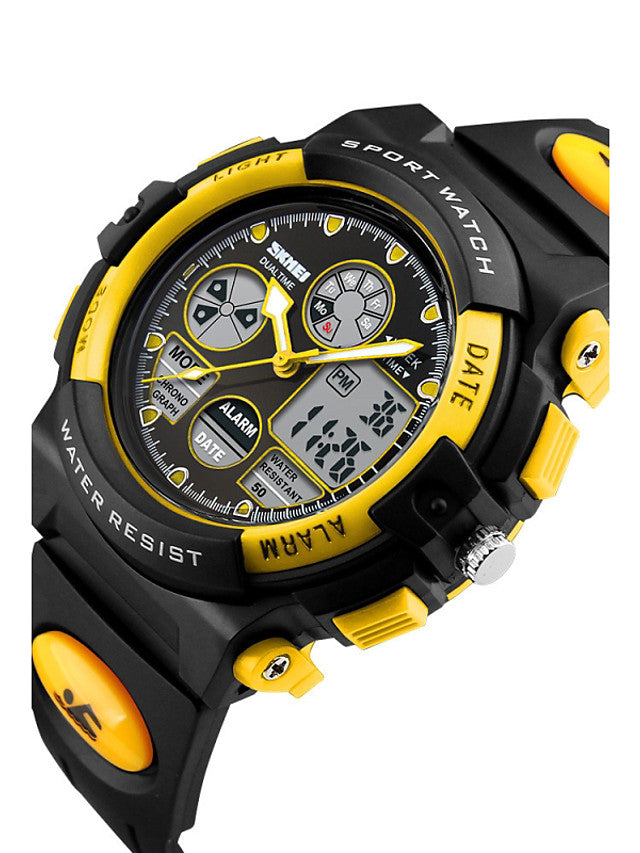 SKMEI Sport Watch Digital Watch Quartz Fashion Water Resistant / Waterproof Alarm Calendar / date / day Analog - Digital Black Yellow Red / Two Years / Quilted PU Leather