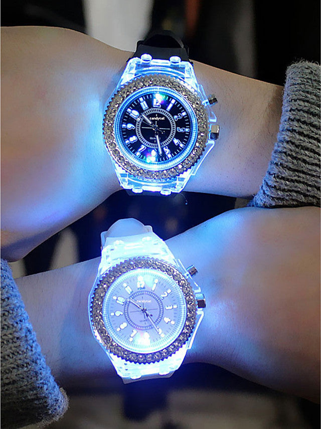 Men&#039;s Women&#039;s Sport Watch Led Watch Quartz Colorful Chronograph Creative Luminous Analog Navy White Black / One Year / Silicone