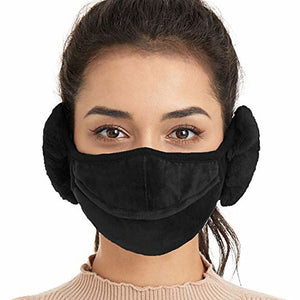 womens mouth mask warmer cotton fleece earmuff unisex winter warm mouth-muffle with breathing hole cold-proof windproof full ears protection accessories half face mask with earflap outdoor sport black