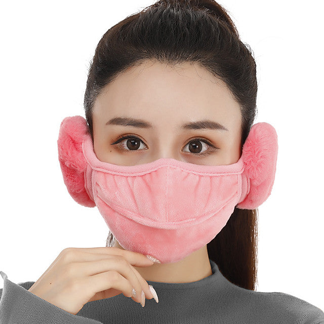 womens mouth mask warmer cotton fleece earmuff unisex winter warm mouth-muffle with breathing hole cold-proof windproof full ears protection accessories half face mask with earflap outdoor sport black