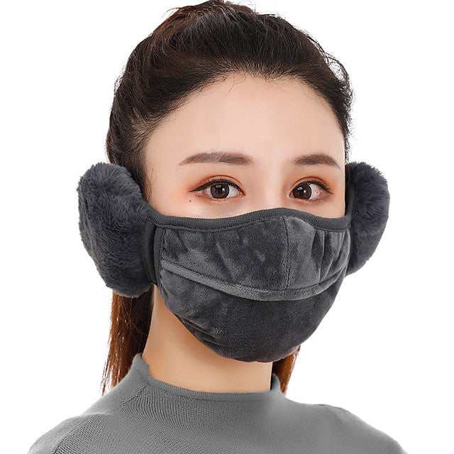 womens mouth mask warmer cotton fleece earmuff unisex winter warm mouth-muffle with breathing hole cold-proof windproof full ears protection accessories half face mask with earflap outdoor sport black