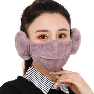 womens mouth mask warmer cotton fleece earmuff unisex winter warm mouth-muffle with breathing hole cold-proof windproof full ears protection accessories half face mask with earflap outdoor sport black