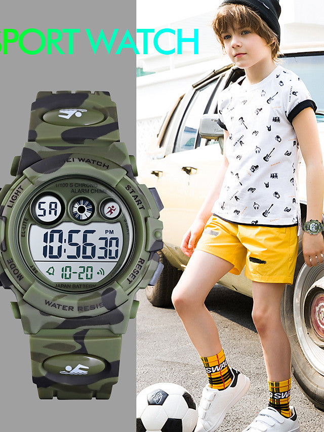 SKMEI Kids Sport Watch Quartz Modern Style Sporty Camouflage Alarm Calendar / date / day Chronograph Digital Blue Green / One Year / Silicone