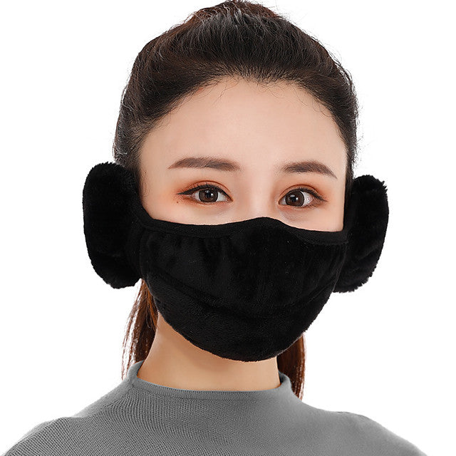 womens mouth mask warmer cotton fleece earmuff unisex winter warm mouth-muffle with breathing hole cold-proof windproof full ears protection accessories half face mask with earflap outdoor sport black