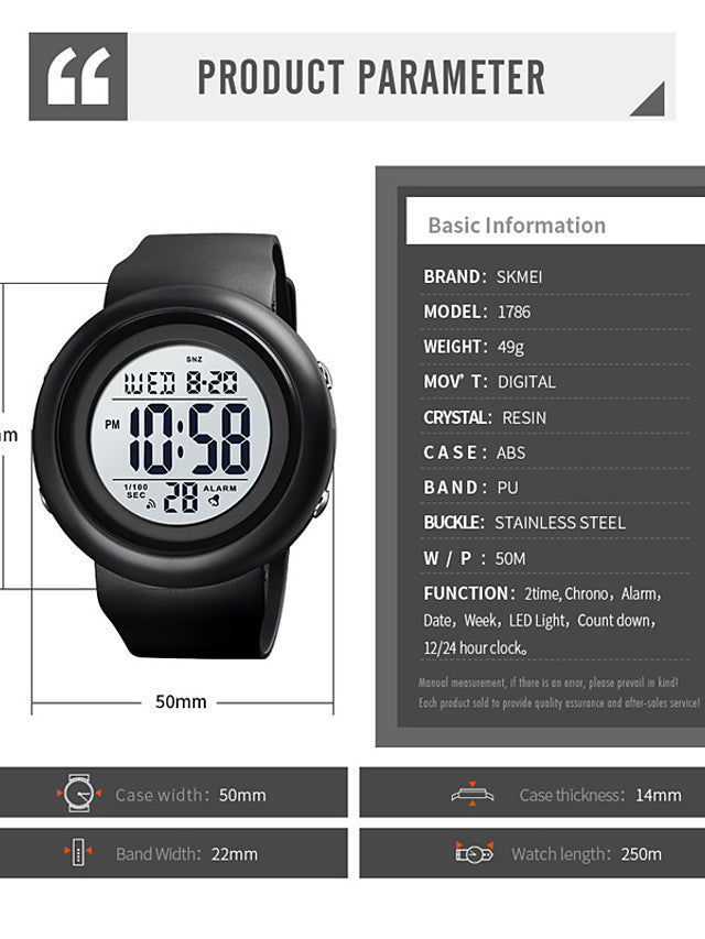 SKMEI Men&#039;s Sport Watch Digital Sporty Outdoor Calendar / date / day Chronograph Alarm Clock Digital Black Black / White / One Year / Silicone