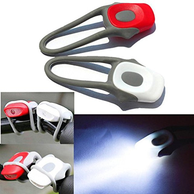 2pcs silicone bike bicycle cycling head light tail light led flash light lamp bike accessories sport bike light cycling bicycle (red white)