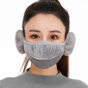 womens mouth mask warmer cotton fleece earmuff unisex winter warm mouth-muffle with breathing hole cold-proof windproof full ears protection accessories half face mask with earflap outdoor sport black